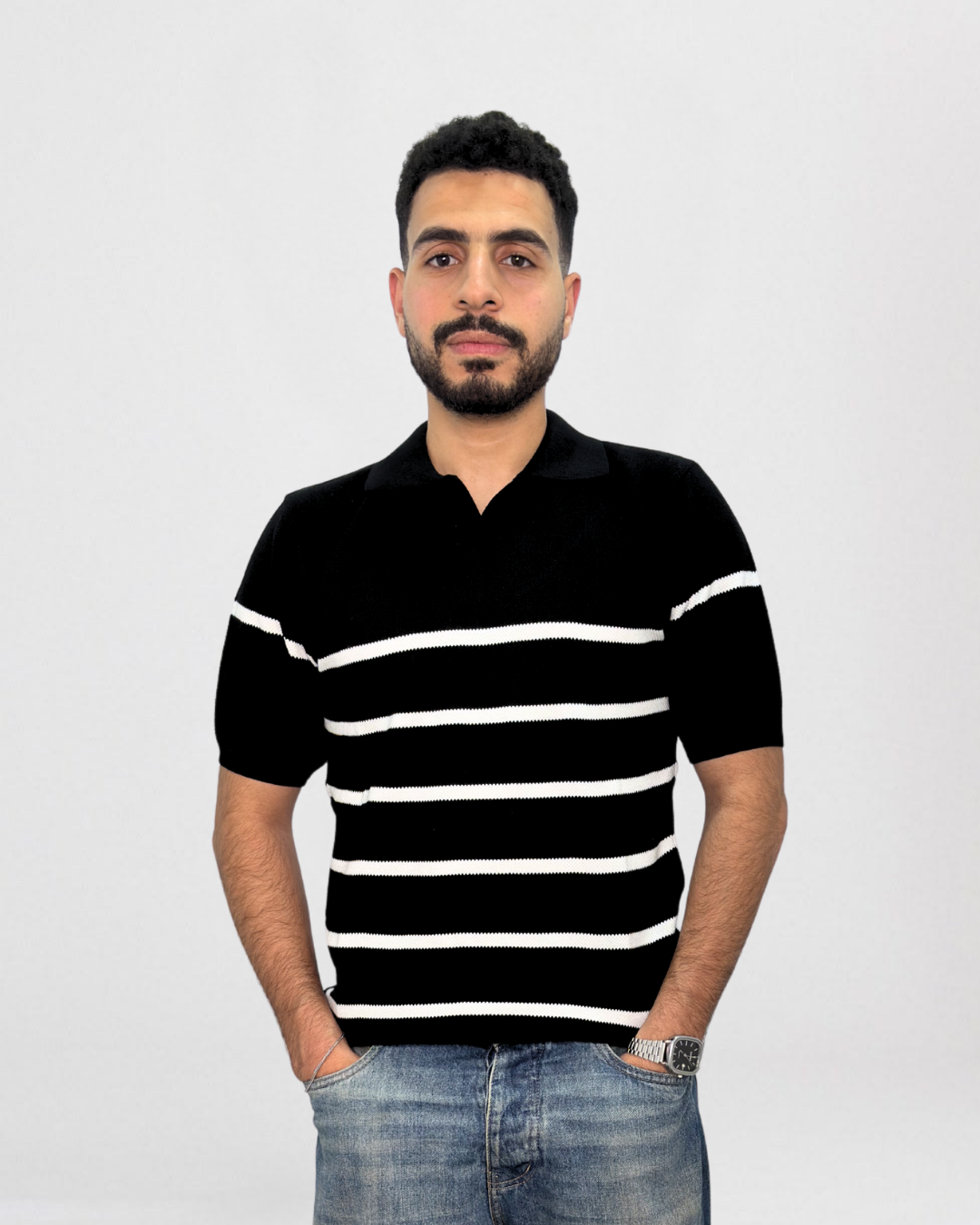 Striped Short-Sleeve Knitted Polo