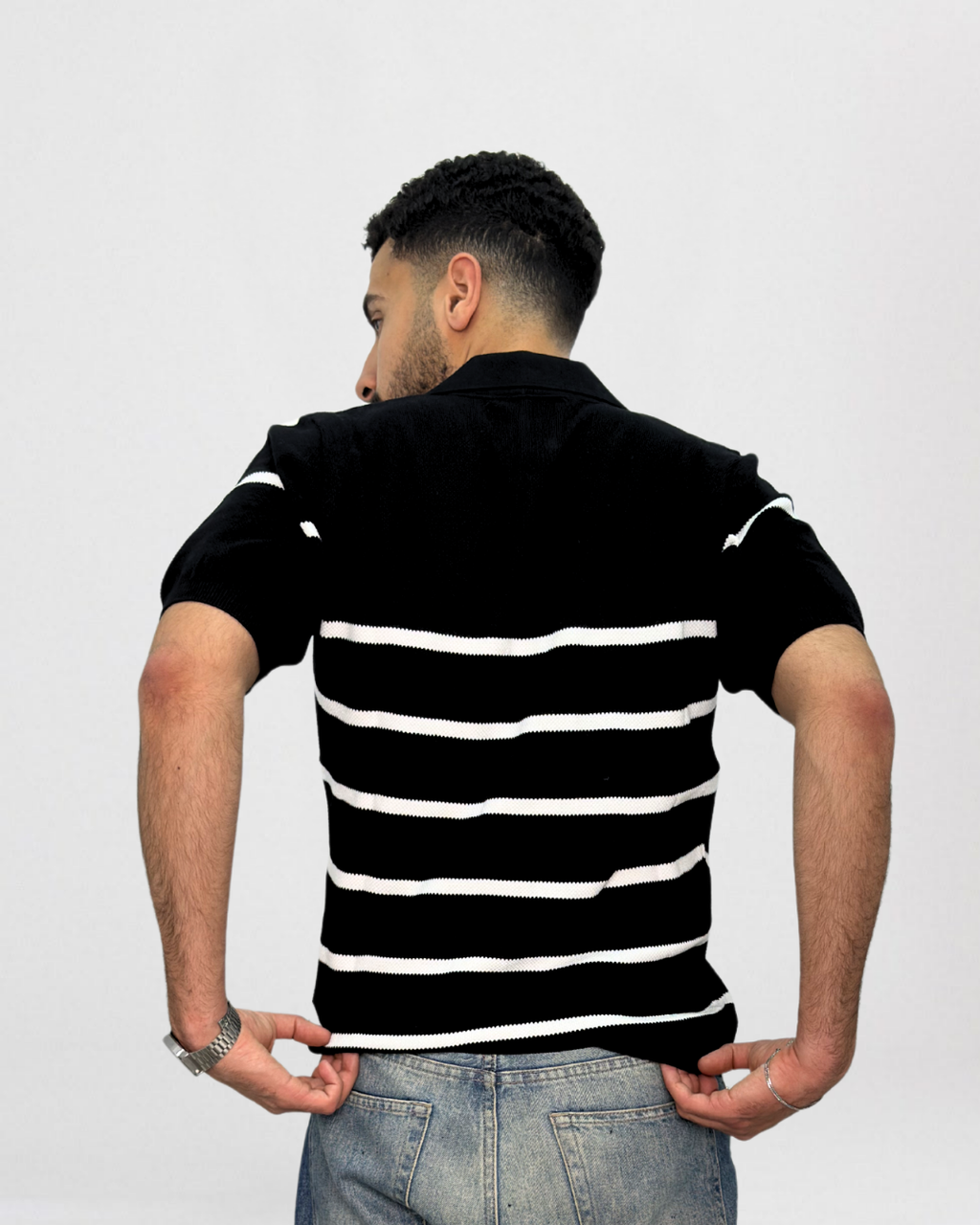 Striped Short-Sleeve Knitted Polo