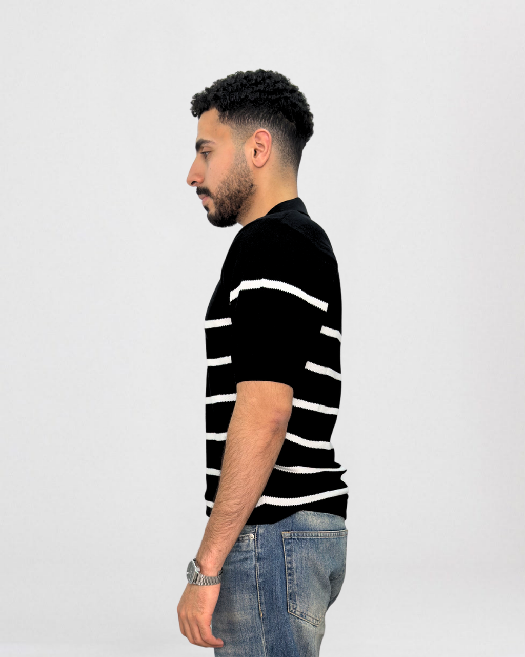 Striped Short-Sleeve Knitted Polo