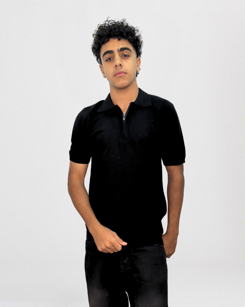 Textured Knit Polo with Zip Placket