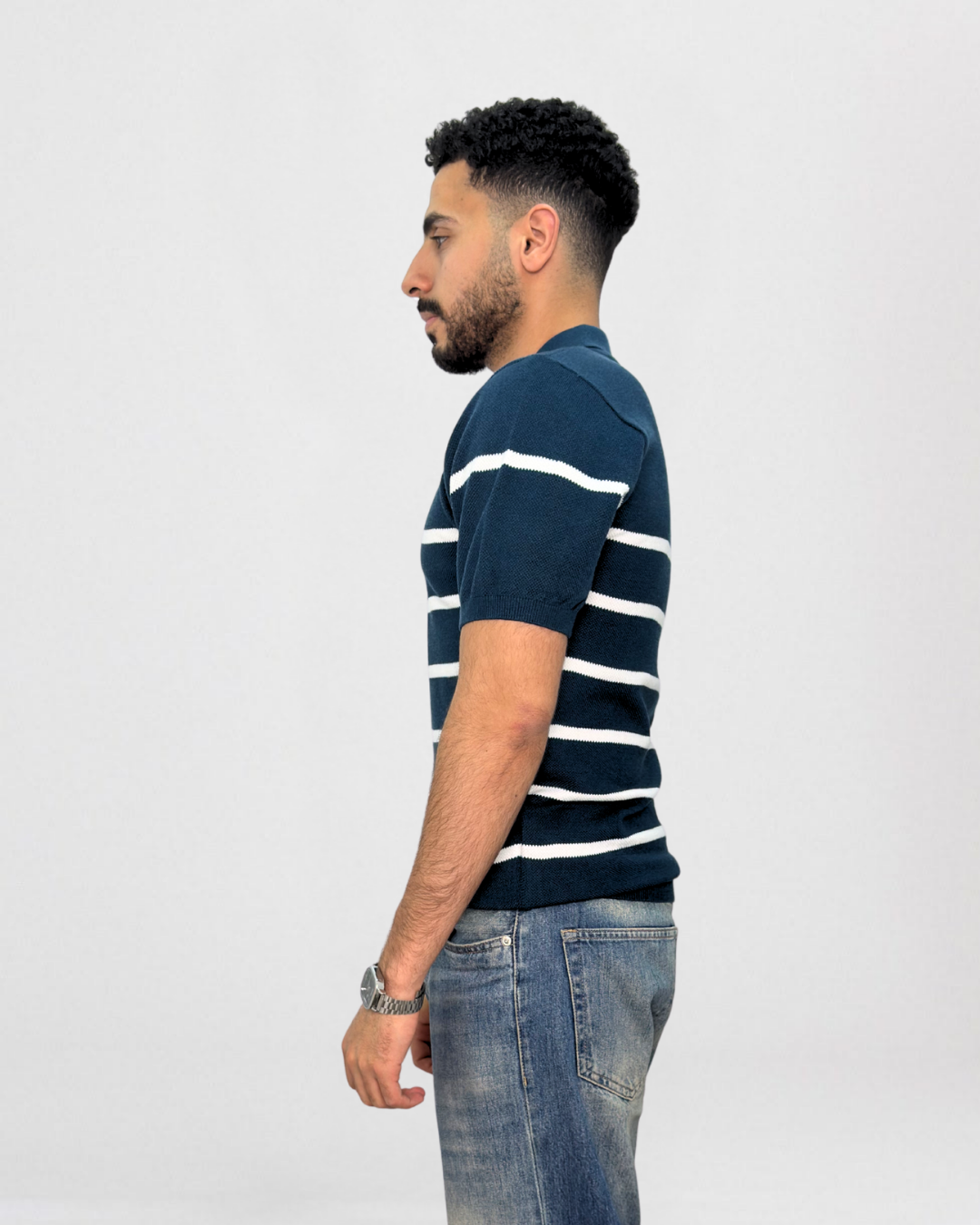 Striped Short-Sleeve Knitted Polo