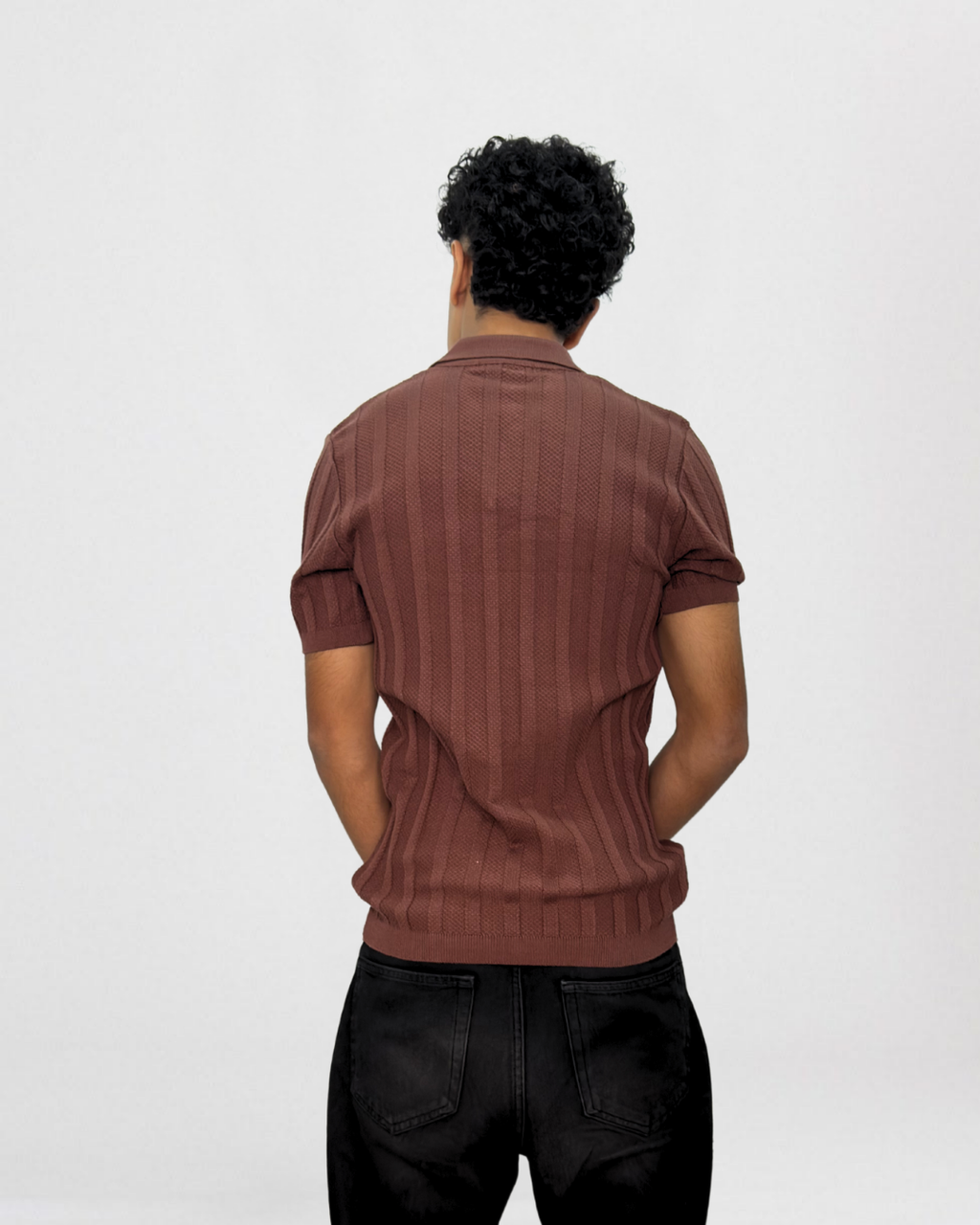 Vertical Ribbed Short-Sleeve Knit Polo