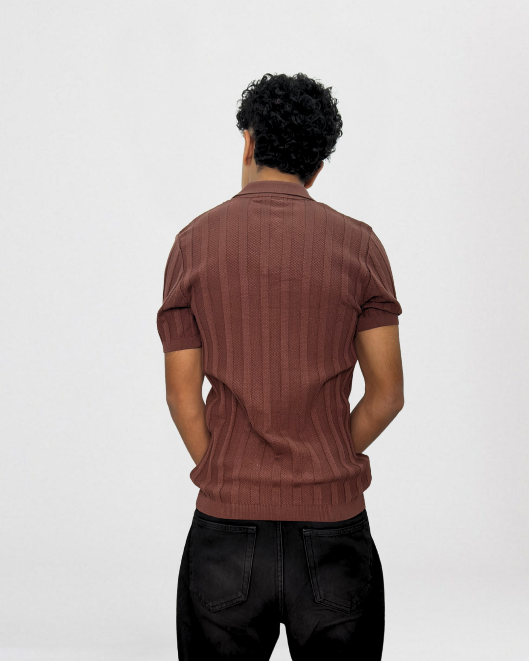 Vertical Ribbed Short-Sleeve Knit Polo