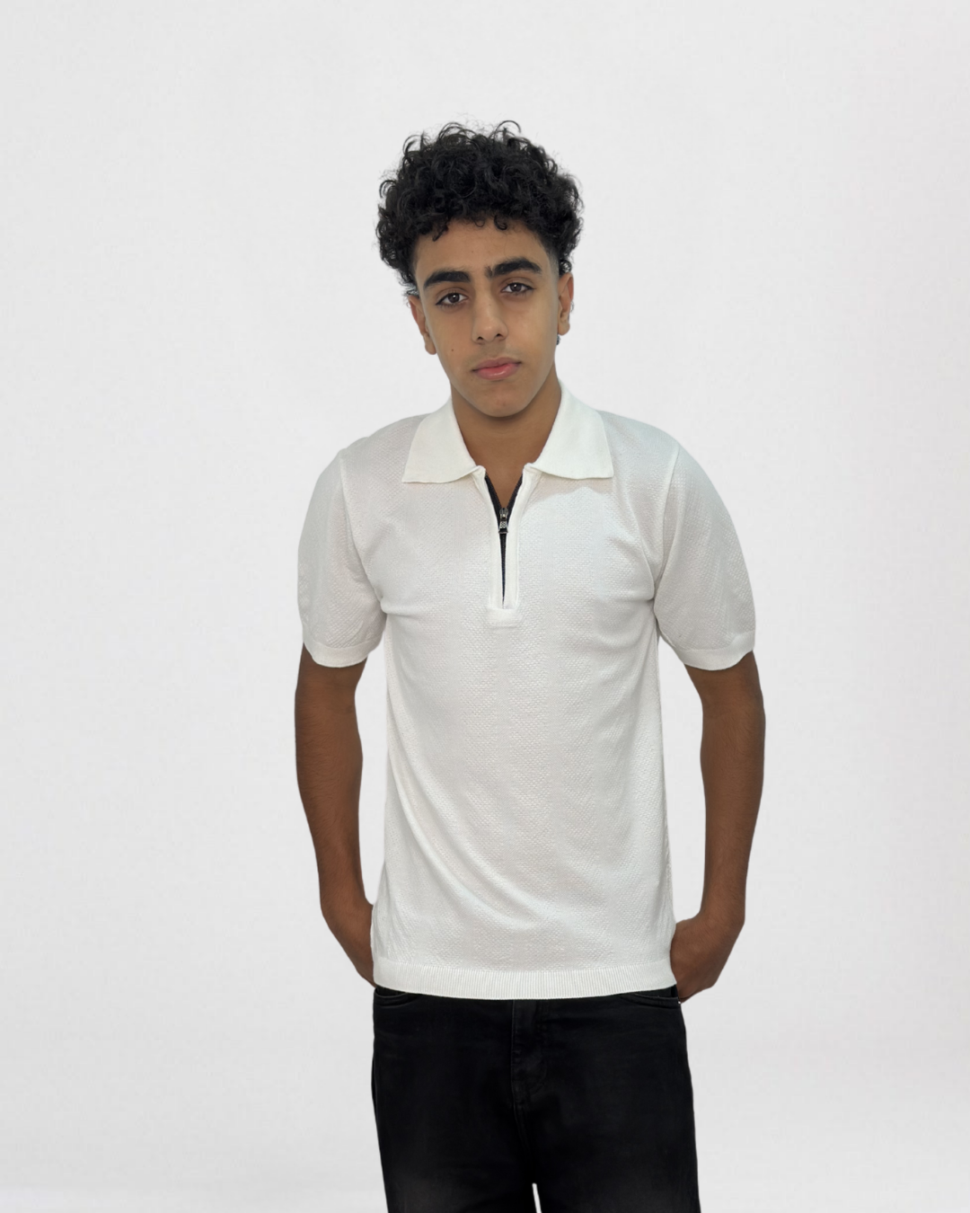 Textured Knit Polo with Zip Placket