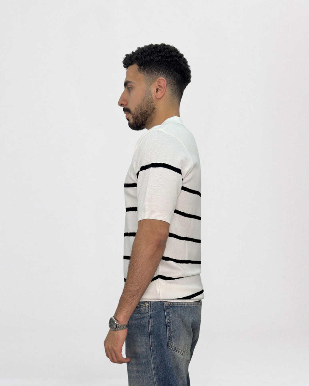 Striped Short-Sleeve Knitted Polo