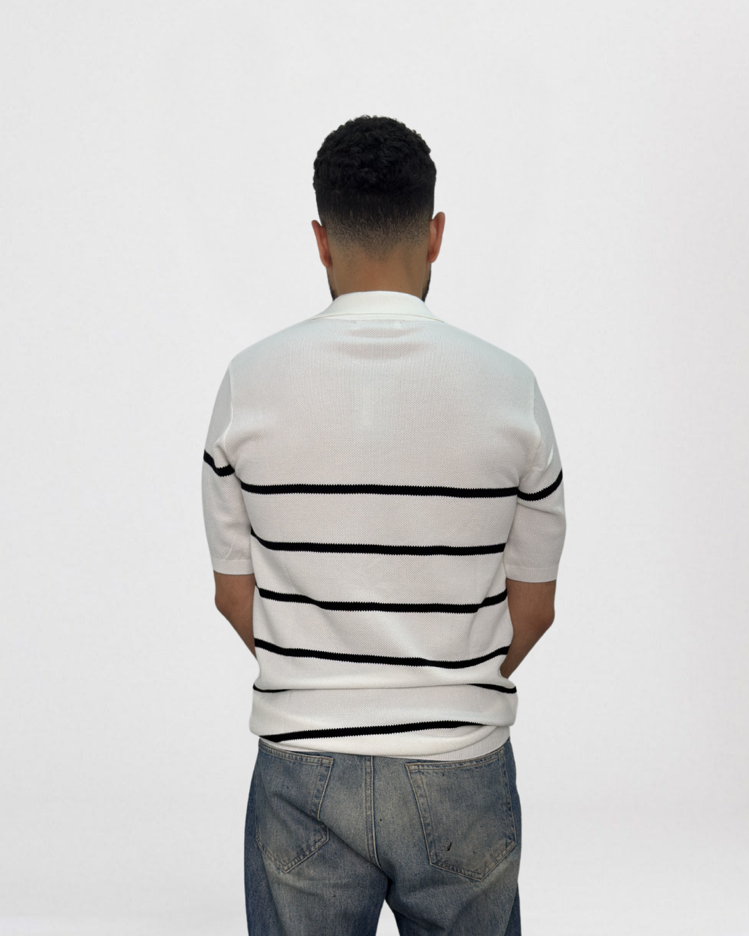 Striped Short-Sleeve Knitted Polo
