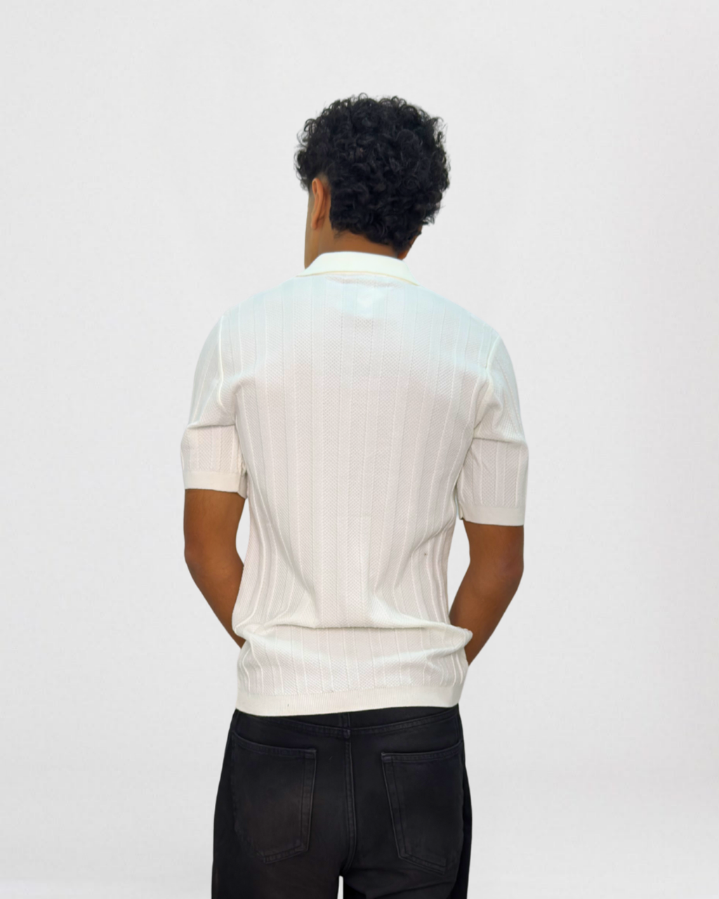 Vertical Ribbed Short-Sleeve Knit Polo