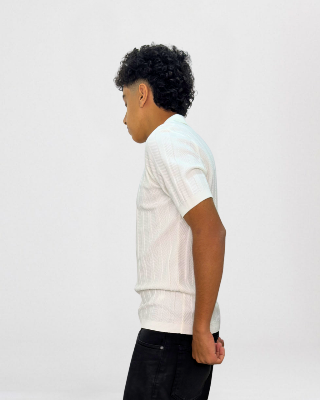 Vertical Ribbed Short-Sleeve Knit Polo