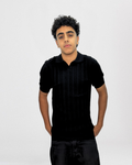 Vertical Ribbed Short-Sleeve Knit Polo