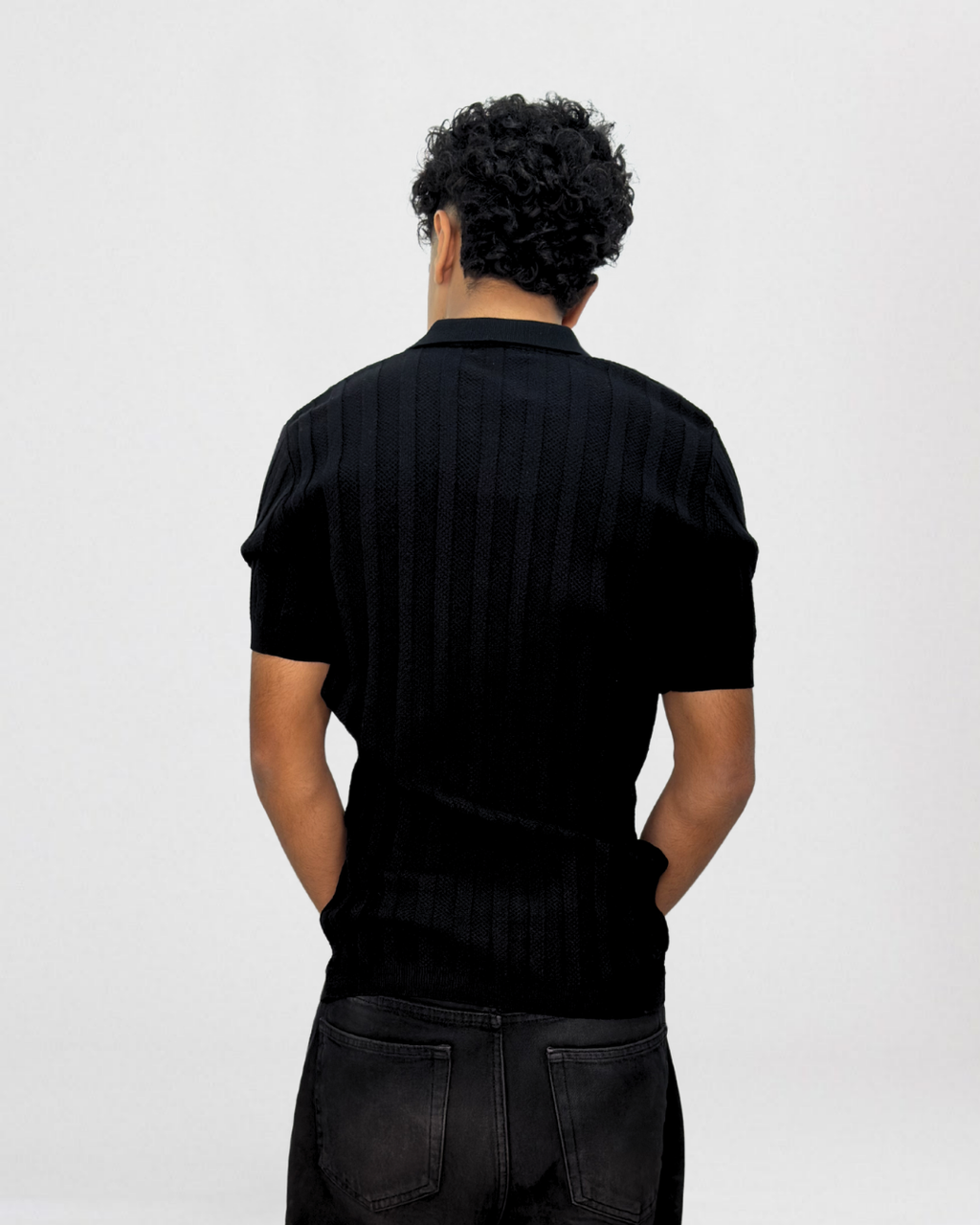Vertical Ribbed Short-Sleeve Knit Polo