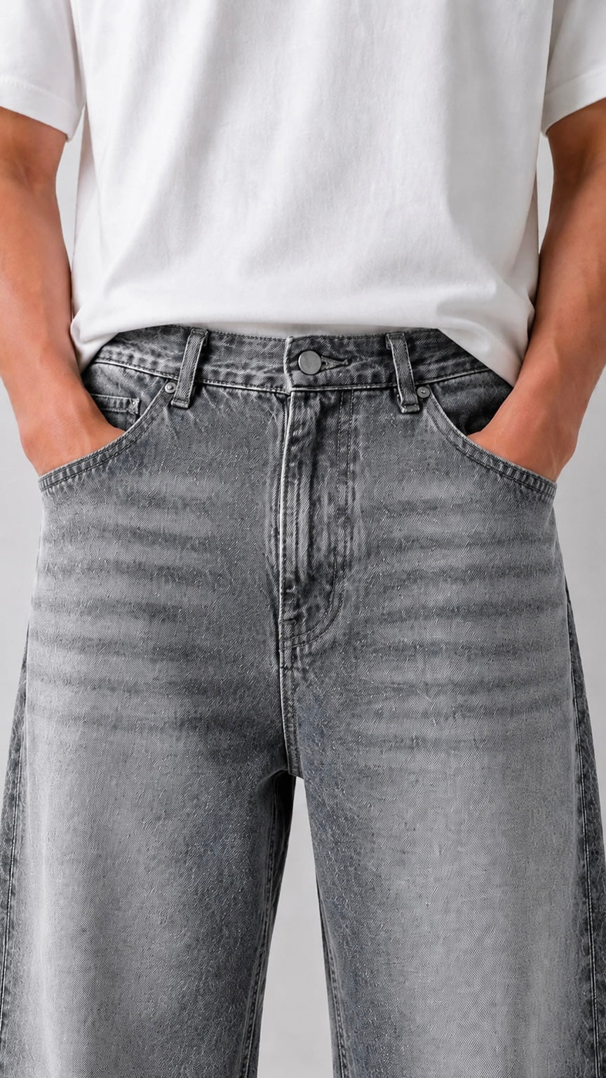 Washed Grey Baggy Jeans